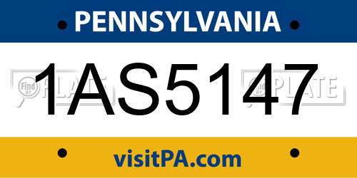 1AS5147 Pennsylvania License Plate