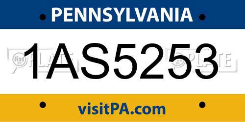 1AS5253 Pennsylvania License Plate