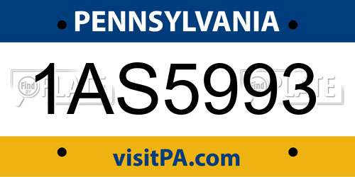 1AS5993 Pennsylvania License Plate