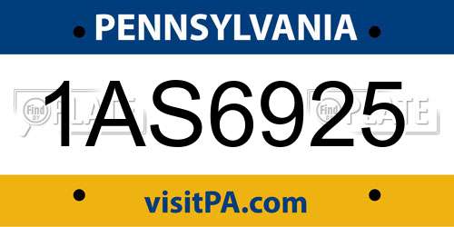 1AS6925 Pennsylvania License Plate