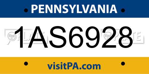 1AS6928 Pennsylvania License Plate