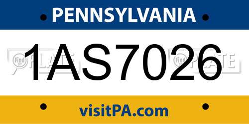 1AS7026 Pennsylvania License Plate