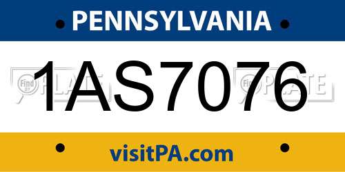 1AS7076 Pennsylvania License Plate