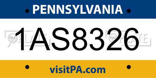 1AS8326 Pennsylvania License Plate