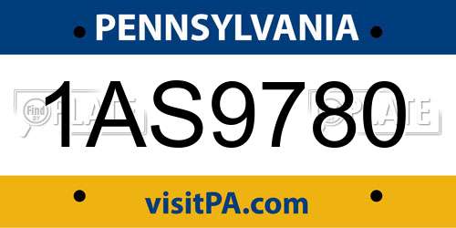 1AS9780 Pennsylvania License Plate
