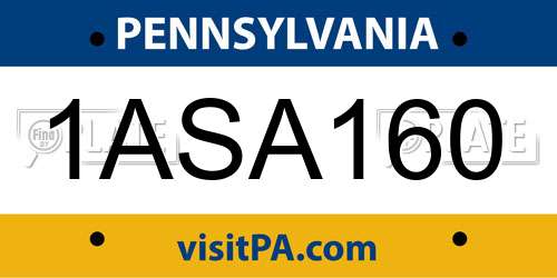 1ASA160 Pennsylvania License Plate