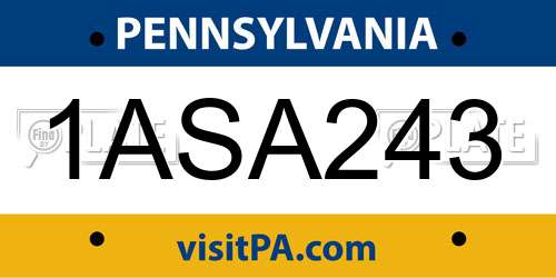 1ASA243 Pennsylvania License Plate