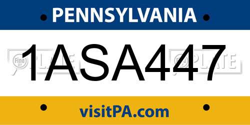 1ASA447 Pennsylvania License Plate