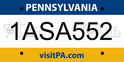 1ASA552 Pennsylvania License Plate