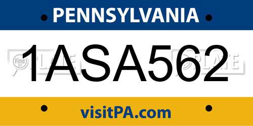 1ASA562 Pennsylvania License Plate