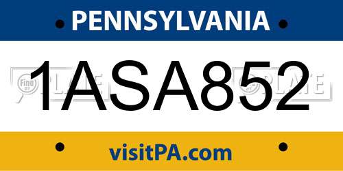 1ASA852 Pennsylvania License Plate