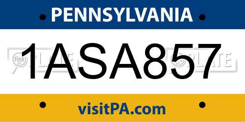 1ASA857 Pennsylvania License Plate