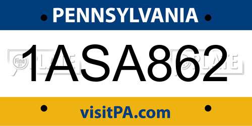 1ASA862 Pennsylvania License Plate