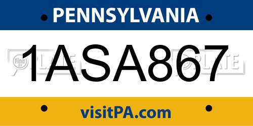 1ASA867 Pennsylvania License Plate
