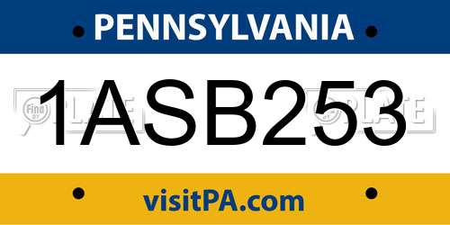 1ASB253 Pennsylvania License Plate