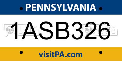 1ASB326 Pennsylvania License Plate
