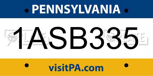 1ASB335 Pennsylvania License Plate