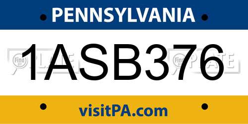 1ASB376 Pennsylvania License Plate