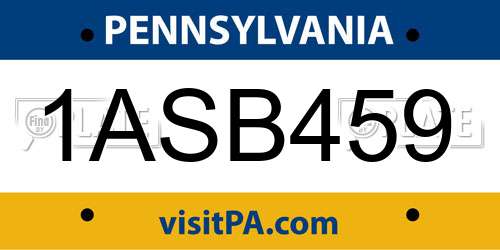 1ASB459 Pennsylvania License Plate