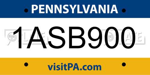 1ASB900 Pennsylvania License Plate
