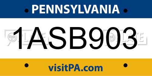 1ASB903 Pennsylvania License Plate