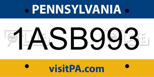 1ASB993 Pennsylvania License Plate