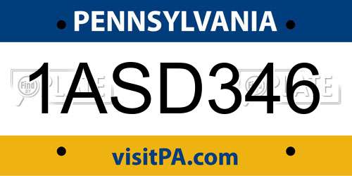 1ASD346 Pennsylvania License Plate
