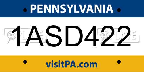 1ASD422 Pennsylvania License Plate