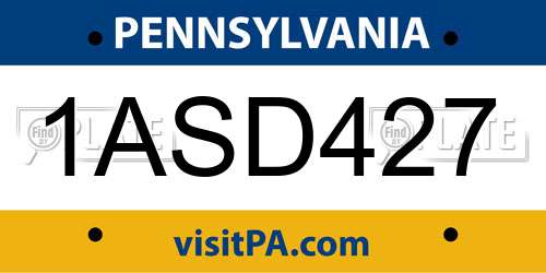 1ASD427 Pennsylvania License Plate