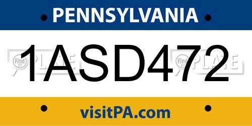 1ASD472 Pennsylvania License Plate