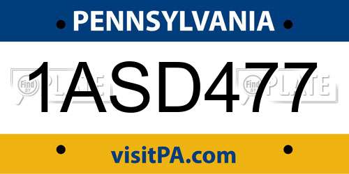 1ASD477 Pennsylvania License Plate