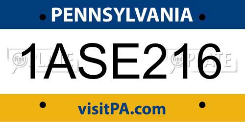1ASE216 Pennsylvania License Plate