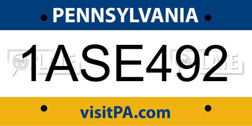 1ASE492 Pennsylvania License Plate