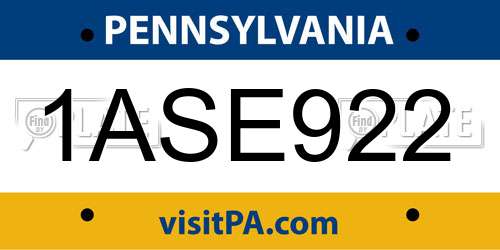 1ASE922 Pennsylvania License Plate