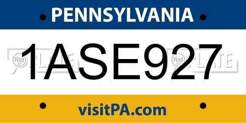 1ASE927 Pennsylvania License Plate