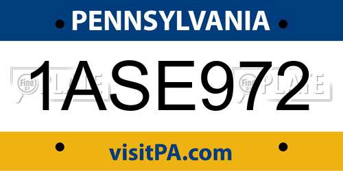 1ASE972 Pennsylvania License Plate