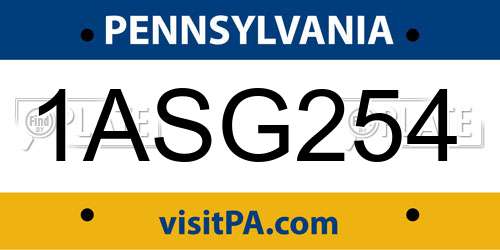 1ASG254 Pennsylvania License Plate
