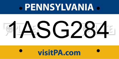 1ASG284 Pennsylvania License Plate