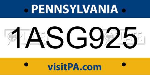1ASG925 Pennsylvania License Plate