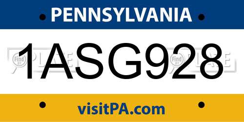1ASG928 Pennsylvania License Plate