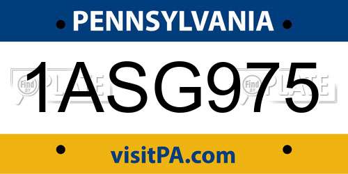 1ASG975 Pennsylvania License Plate