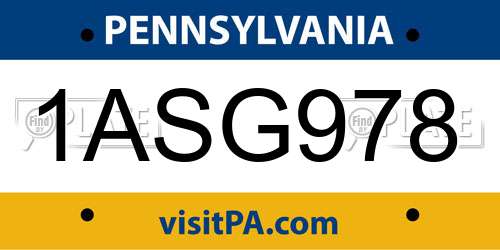 1ASG978 Pennsylvania License Plate