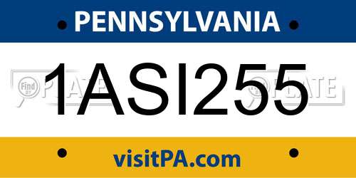 1ASI255 Pennsylvania License Plate
