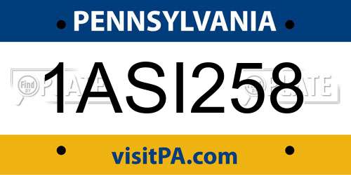 1ASI258 Pennsylvania License Plate