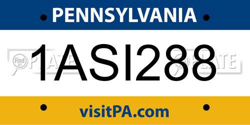 1ASI288 Pennsylvania License Plate