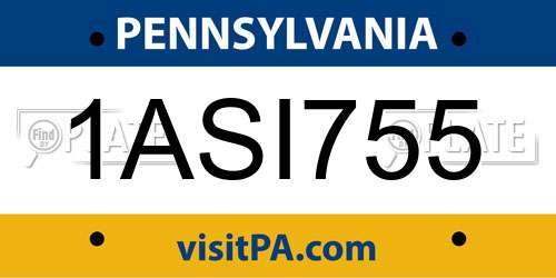 1ASI755 Pennsylvania License Plate
