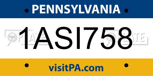 1ASI758 Pennsylvania License Plate
