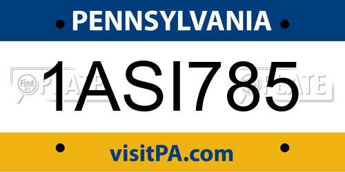 1ASI785 Pennsylvania License Plate
