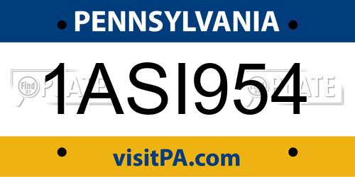 1ASI954 Pennsylvania License Plate