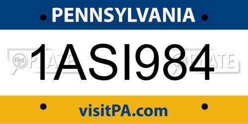 1ASI984 Pennsylvania License Plate